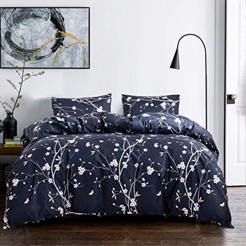 GETIANN Floral Duvet Cover Set King Navy Blue