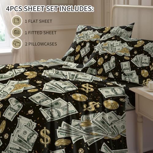 MASTERMARK Dollar Coin Pattern Cal King 4 Piece Bed in a Bag Set