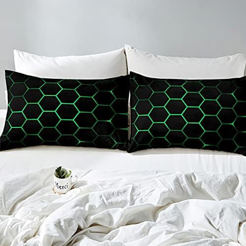Feelyou Hexagonal Bedding Sheet Set Neon Green Black 3Pcs Full Size