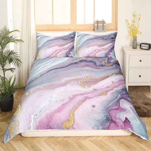 Erosebridal Purple Gold Marble Duvet Cover Set 3 Pcs Queen