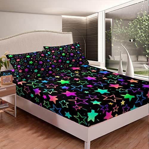 Erosebridal Kawaii Glitter Stars Rainbow Sheet Set