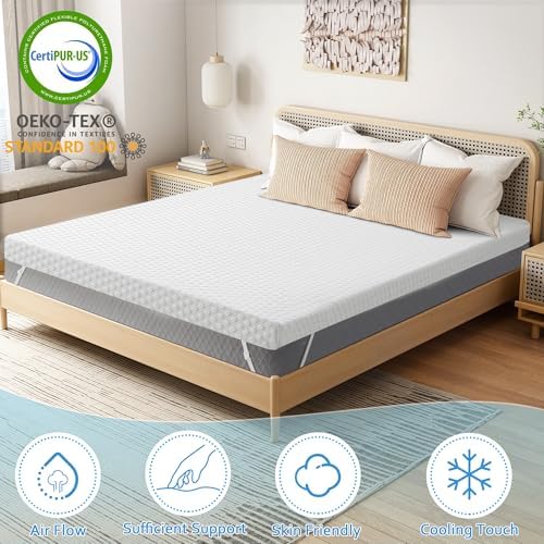 BEDHOURS Cooling Gel Memory Foam Mattress Topper Queen Size