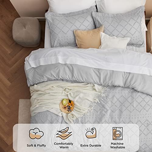 Bedsure California King Comforter Set - Light Grey Fluffy Durable Boho Style