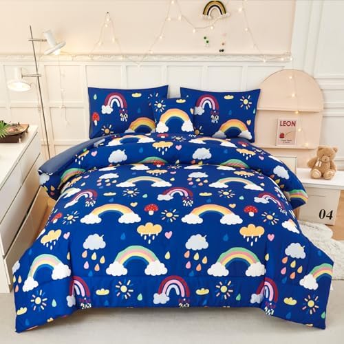 ANGIYUIN Blue Rainbow Kids Full Bed in a Bag Comforter Set 1