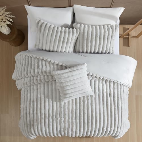 Riverbrook Home Everett Faux Fur Comforter Set Twin XL Gray