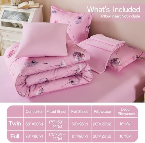 WONGS BEDDING Full Size Comforter Set with Pink Dandelion Pattern
