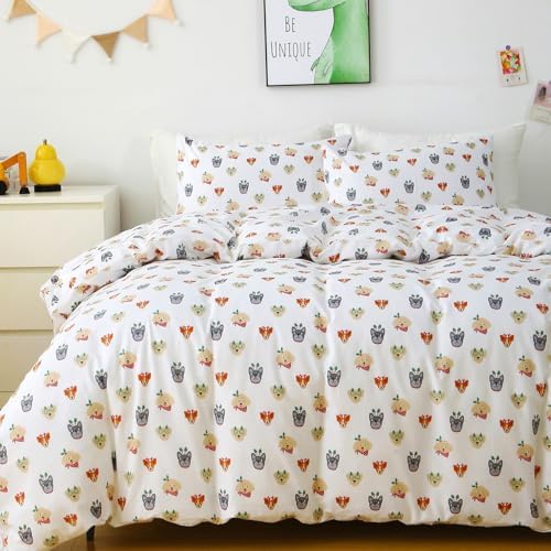 Ivellow Twin Duvet Cover with Cartoon Animal Print