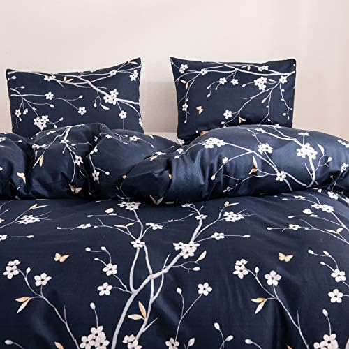 GETIANN Floral Duvet Cover Set King Navy Blue