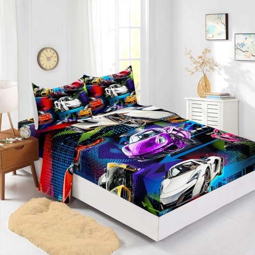 AILONEN Racing Car Sheet Set for Kids Twin Size