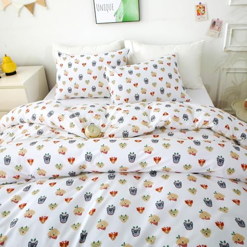 Ivellow Twin Duvet Cover with Cartoon Animal Print
