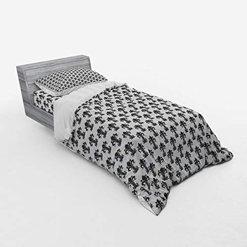Ambesonne Fleur De Lis Duvet Set 3 Piece Twin Black White