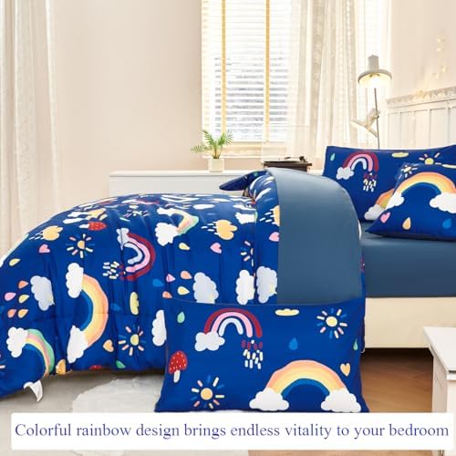 ANGIYUIN Blue Rainbow Kids Full Bed in a Bag Comforter Set 1
