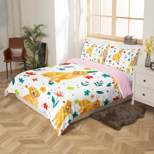 Erosebridal Queen Duvet Cover Set with Cartoon Dogs Design