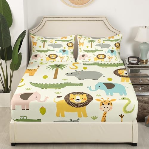 Feelyou Wild Animals Fitted Sheet Set for Kids