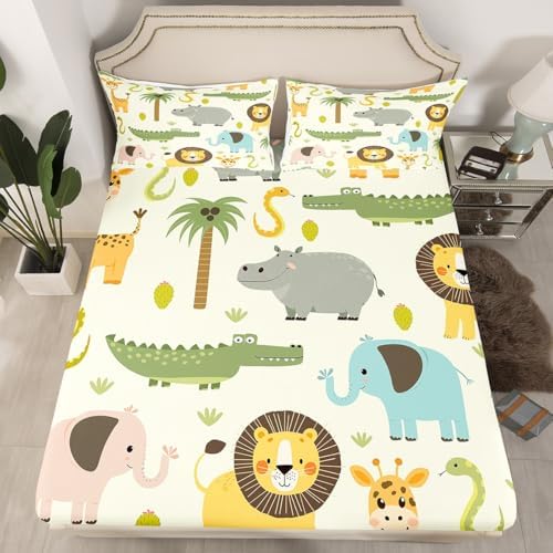 Feelyou Wild Animals Fitted Sheet Set for Kids