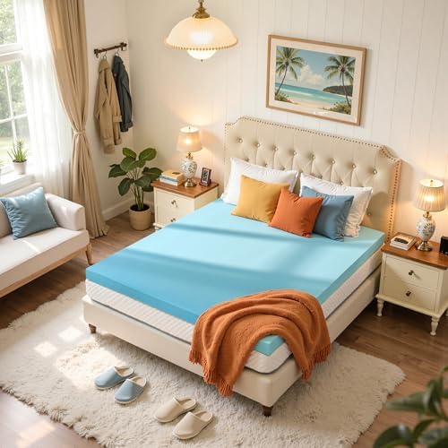 SyMax Queen Mattress Topper 4 Inch Gel Memory Foam Blue