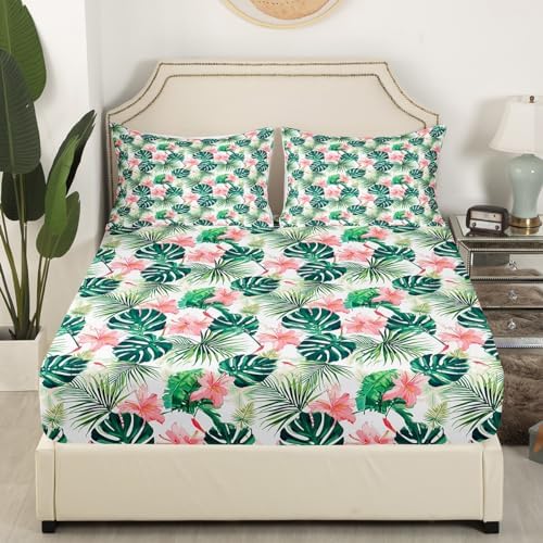 Feelyou Floral Palm Tree Print Twin Sheet Set