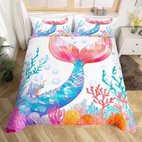 Erosebridal Girls Mermaid Duvet Set Twin Size Purple Blue