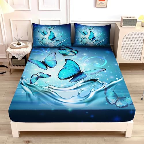 Fantasy Blue Butterfly Bedding Set for Girls