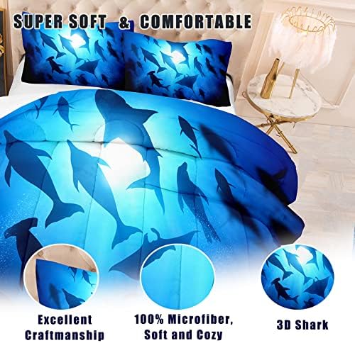 NINENINE Shark Bedding Set Queen Size for Kids Teens
