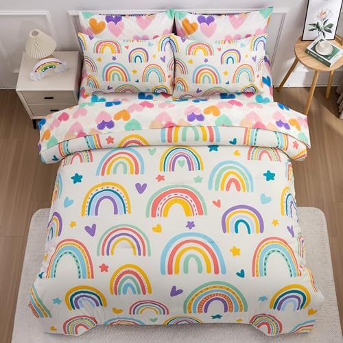 Btargot 5 Piece Beige Rainbow Comforter Set for Kids 1