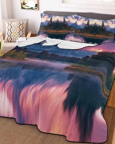 Stongaro Quilt Twin XL Purple Mountain Comforter Set 3 Pieces