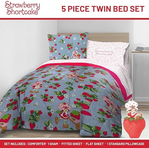 Jay Franco Kids Comforter Set - Strawberry Shortcake Blue 5 Piece Twin