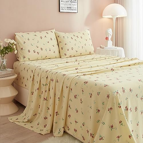 HighBuy Yellow Floral Twin XL Sheet Set 3 Piece