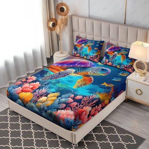 Coastal Bedding Turtle Fitted Sheet Set Twin Size