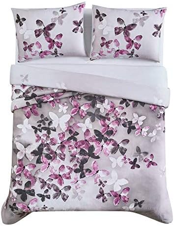2 Piece Cotton Comforter Set Twin XL with Purple Grey Botanical Design
