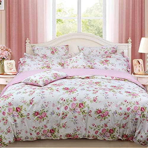 FADFAY Shabby Pink Plaid Duvet Cover Set Queen Size 7Pcs
