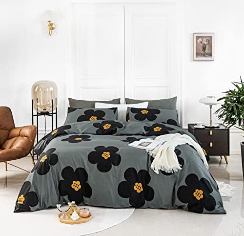 YuHeGuoJi Black Floral Duvet Cover Set