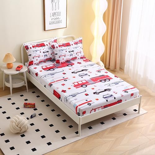 Yasida Fire Truck Queen Size Bed Sheet Set 3 Pack