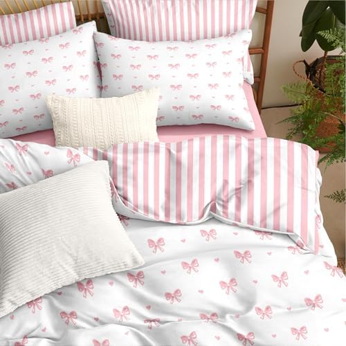 Pink Heart Bow Comforter Set 3 Piece Full Size
