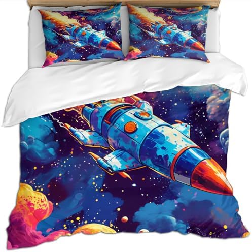 Space Rocket Kids Duvet Cover Set Twin Size