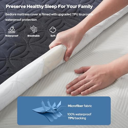 BEDLORE Waterproof Mattress Protector with Deep Pocket and Classic Coin Quilt Pattern