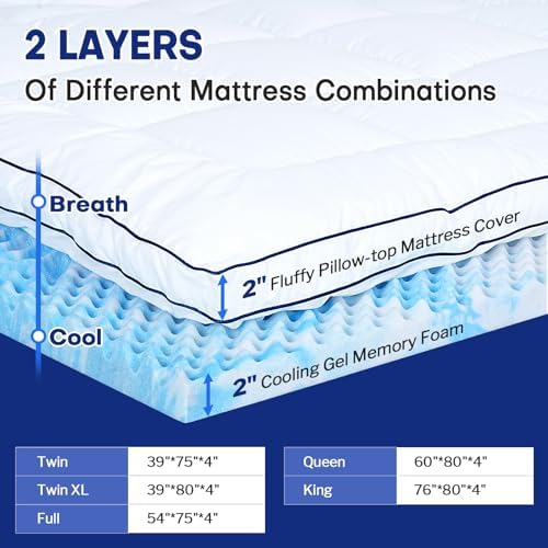 Vipfree Twin XL 4 Inch Dual Layer Mattress Topper