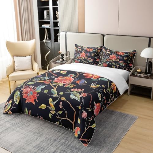 Feelyou King Size Duvet Cover Set with Hummingbird Flowers
