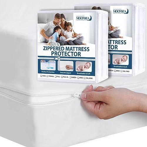 Moonsea Twin Mattress Protector 2 Pack Zippered Waterproof