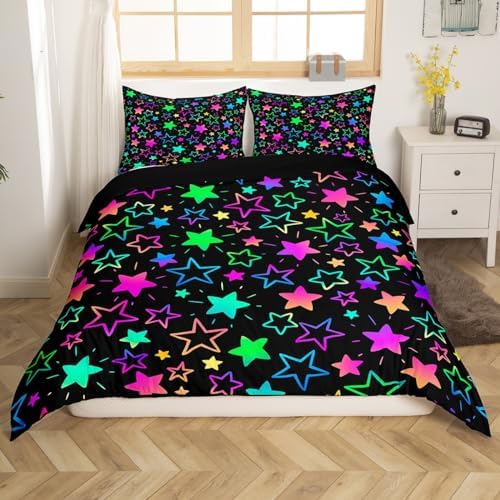 Erosebridal Kawaii Glitter Stars Duvet Cover Set 3pcs Queen