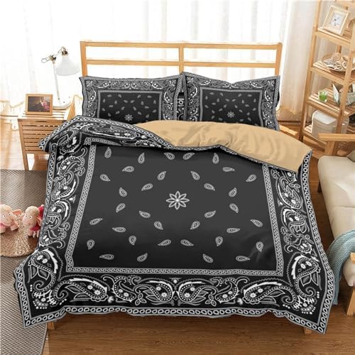 Aonige Black Paisley Cashew Flower Kids Duvet Cover Set