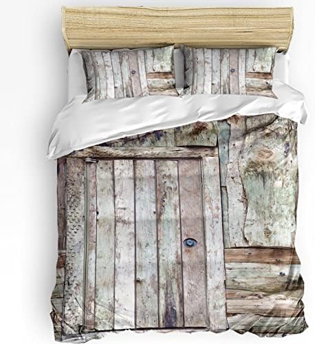 LooPoP 3PC Comforter Set White Wooden Barn Door Farmhouse Style