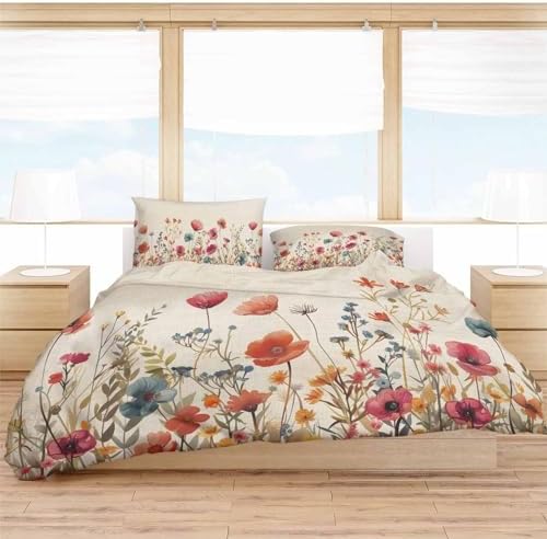 Onekaccu Floral Red Cal King Duvet Cover Set 3 Pieces