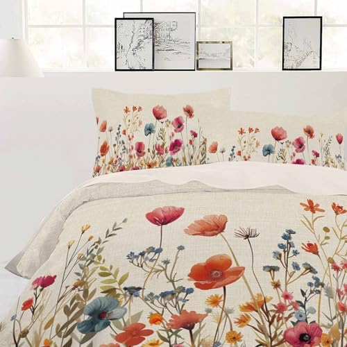 Onekaccu Floral Red Cal King Duvet Cover Set 3 Pieces