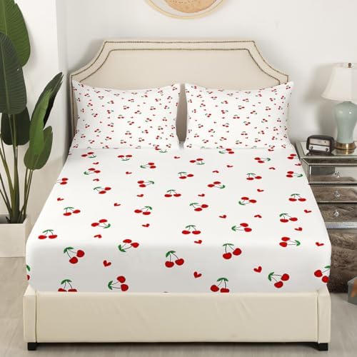 Feelyou Kids Red Cherry Fitted Sheet Set Queen Size