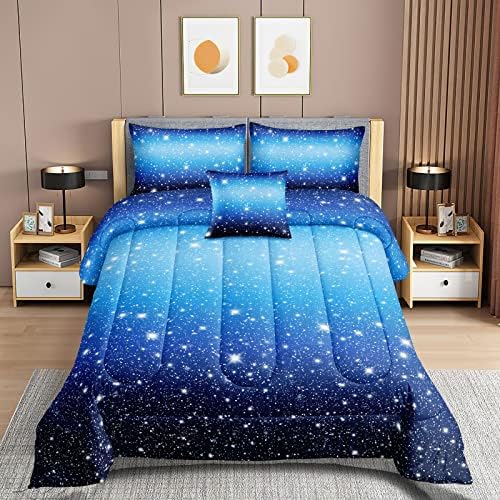 ROWADALO 6 Piece Blue Gradient Glitter Comforter Set Full Size