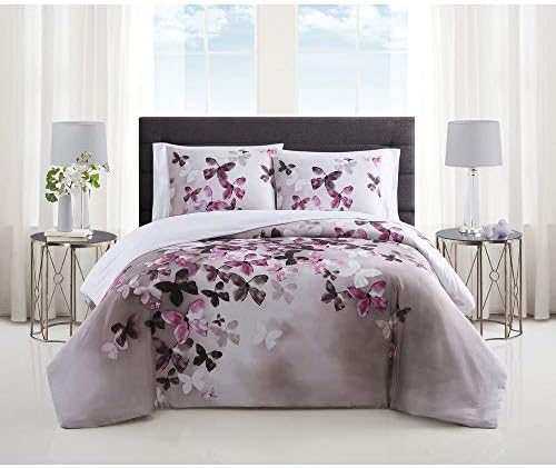 2 Piece Cotton Comforter Set Twin XL with Purple Grey Botanical Design