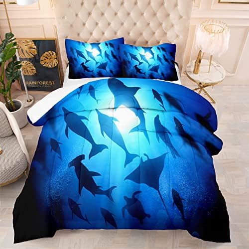NINENINE Shark Bedding Set Queen Size for Kids Teens
