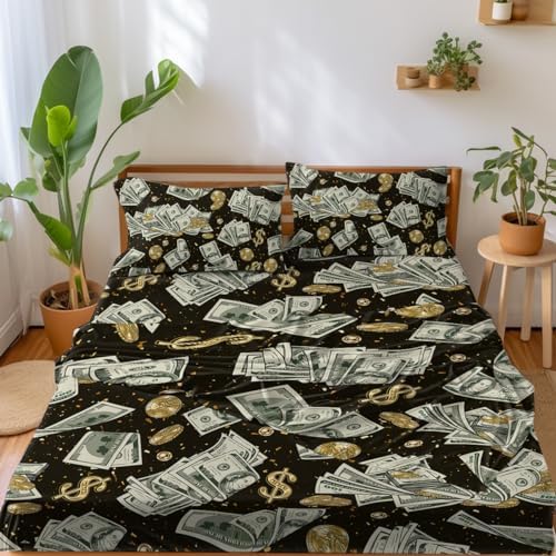 MASTERMARK Dollar Coin Pattern Cal King 4 Piece Bed in a Bag Set