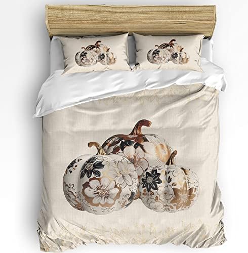 LooPoP California King Duvet Cover Set with Flower Pumpkin Design